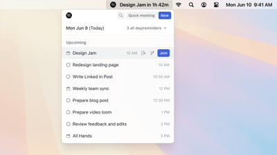 The new App bar integration for Mac & Windows System Tray