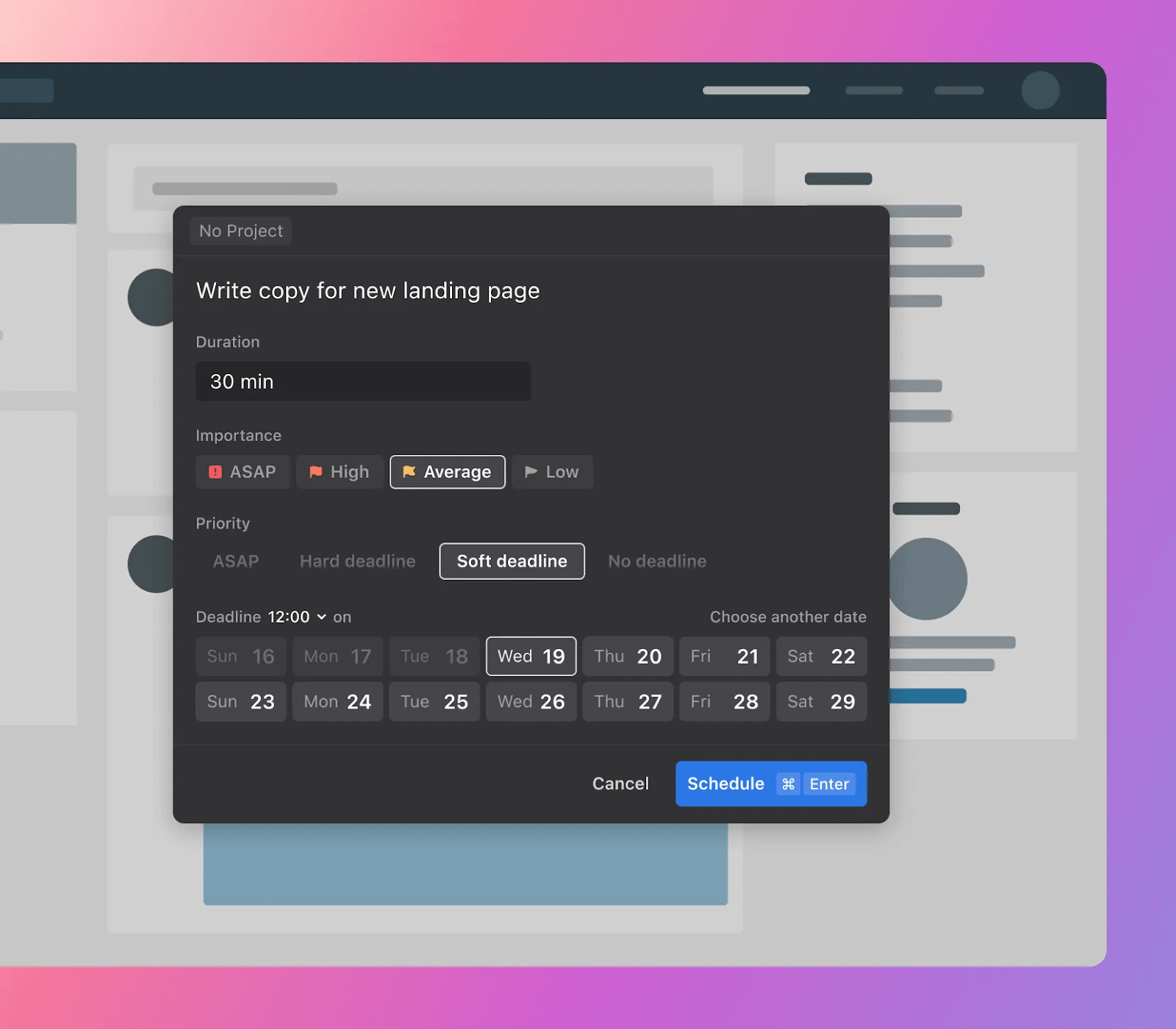 Example of setting deadlines and urgency on Motion