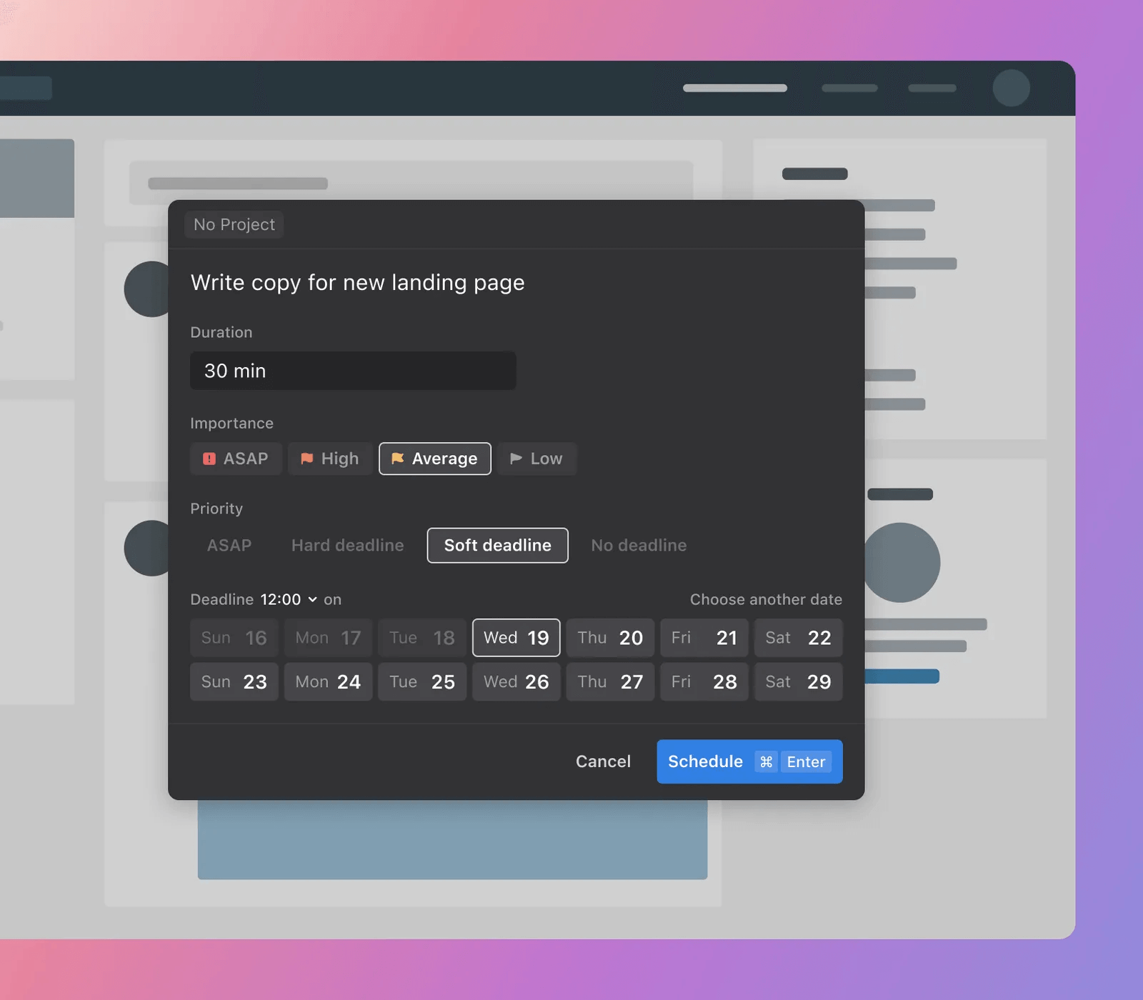 Adding tasks to Motion and choosing duration, importance, priority, and deadline