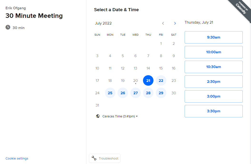 Individual scheduling app dashboard