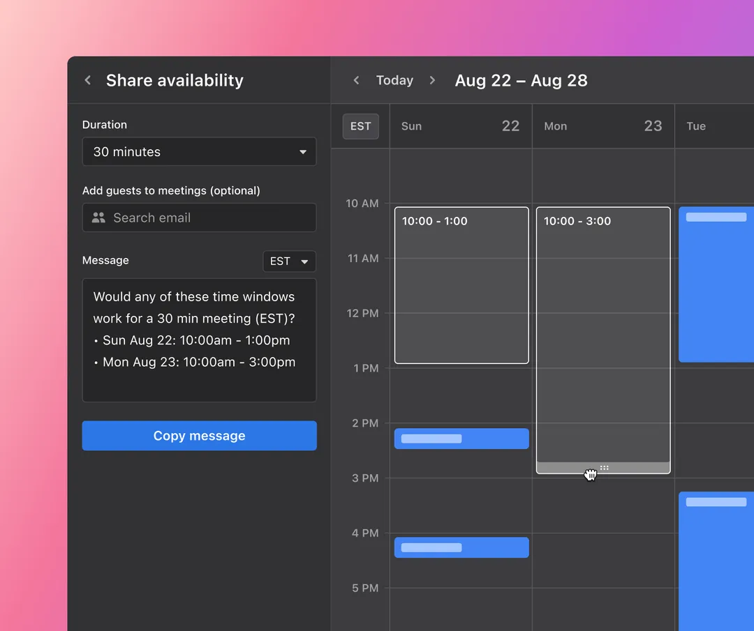 Easily share availability and schedule