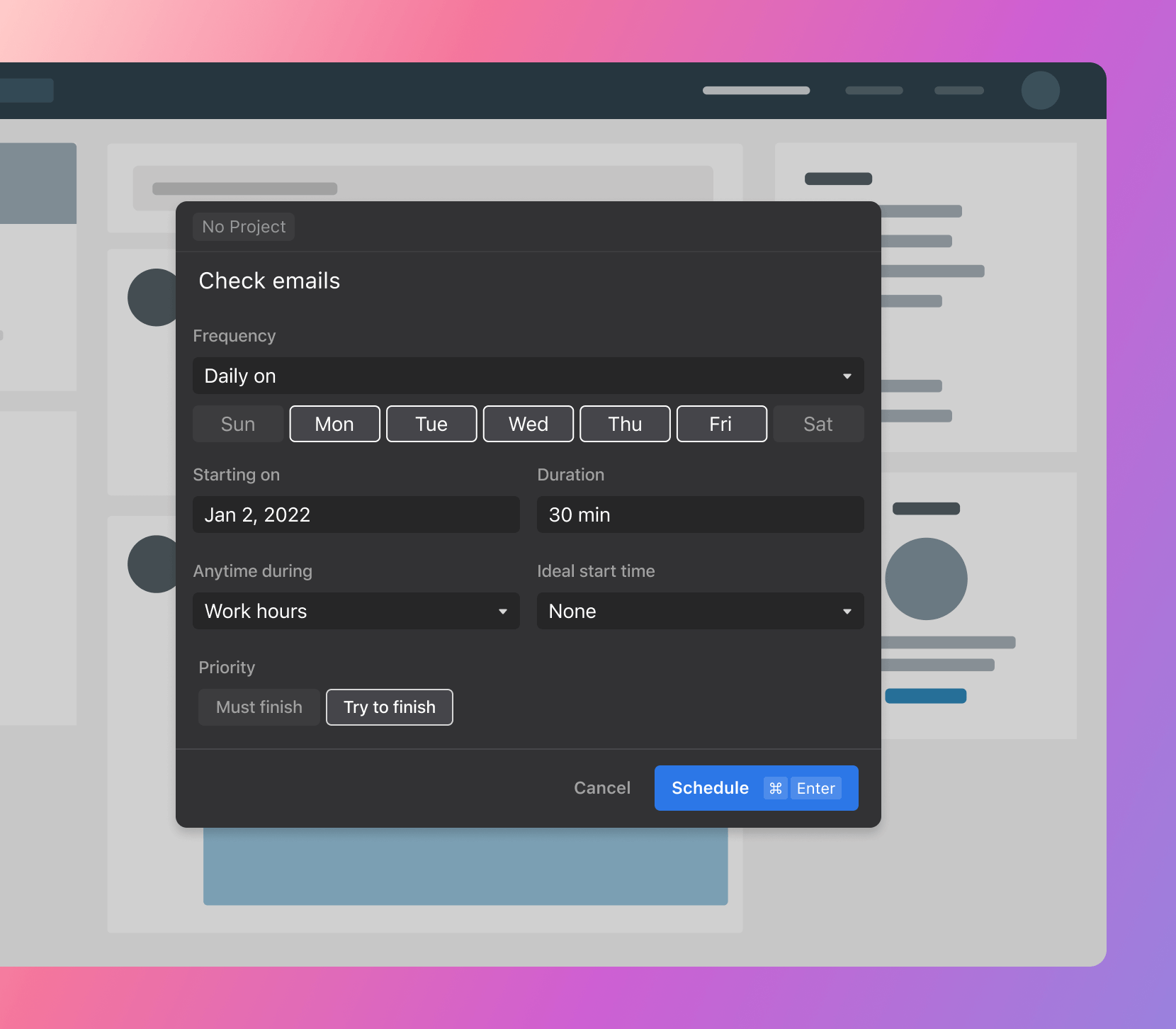 Recurring task settings in Motion