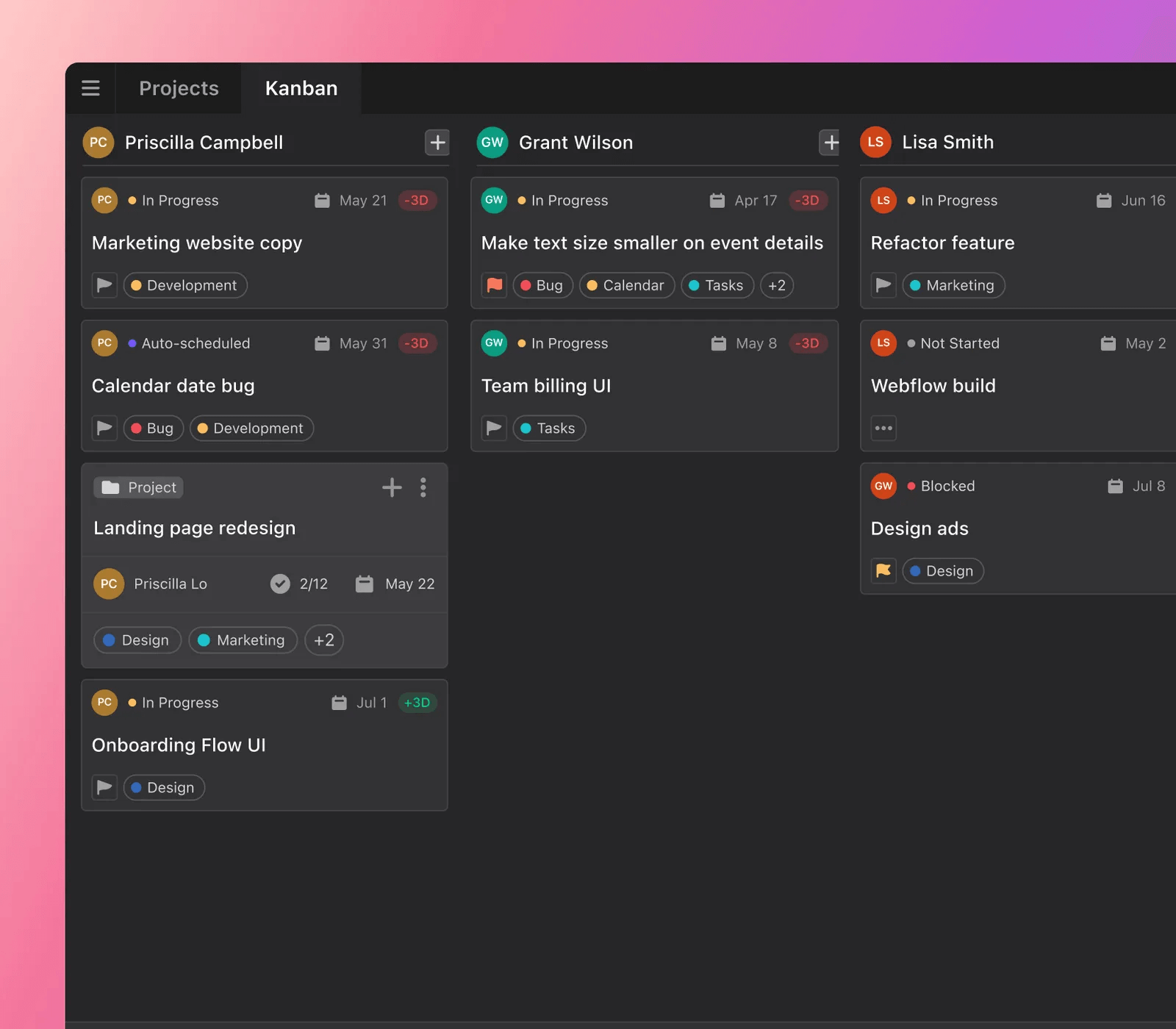 Kanban board view in the Motion app